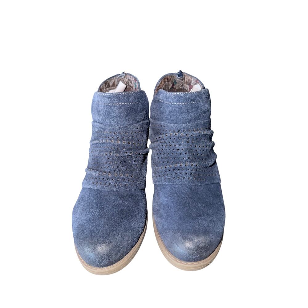 Earth origin blue suede leather heeled booties 8.5 wide width boho western comfy - Picture 2 of 8